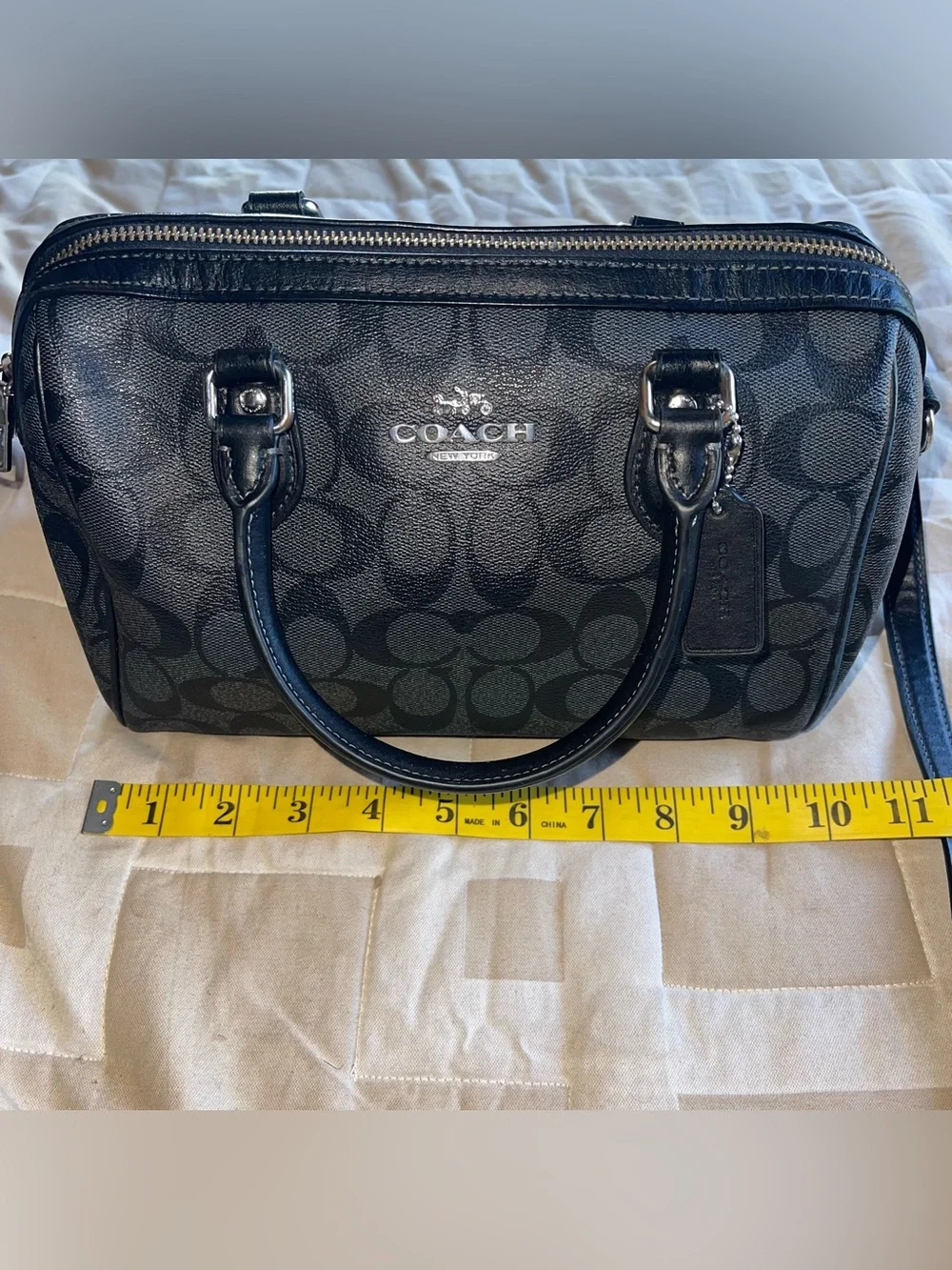 Coach Outlet Rowan Satchel Bag Black/Gray Signature Canvas